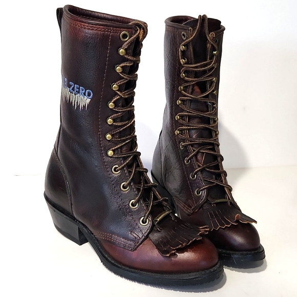 Double-H Sub Zero Insulated Lacer Leather Western Kiltie Vintage Women's 6 EUC - Picture 10 of 15